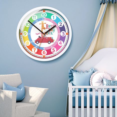 Horloge Pédagogique Enfant - Horloge Murale Analogique 25 cm avec Aiguilles Étiquetées - Pour Apprentissage de l'Heure - 1 Pièce (1/2)