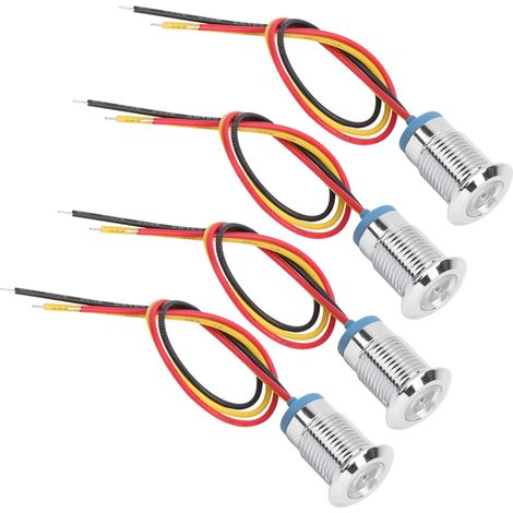 4 Sets vorverdrahtete runde LEDs, wasserdicht, Metall, 2-Farben-Anzeige, gemeinsame Kathode, 12 mm, 1224 V (Rot und Gelb) (1/5)
