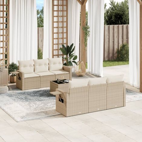 vidaXL Salon de jardin avec coussins 7 pcs beige résine tressée (1/3)