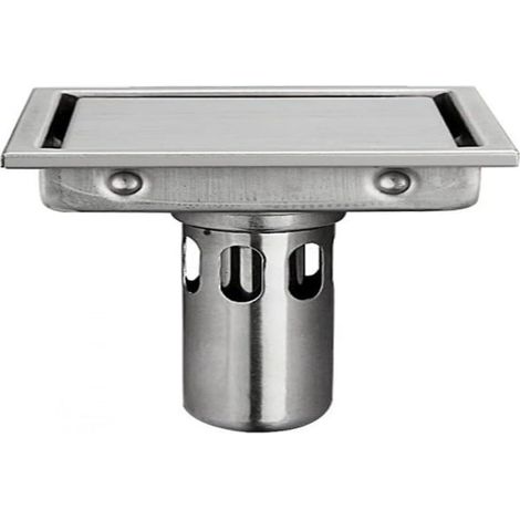 Bonde de douche de 11 cm avec grille carrelée, bonde de douche carrée avec filtre à cheveux, en acier inoxydable 304 avec finition brossée (1/5)