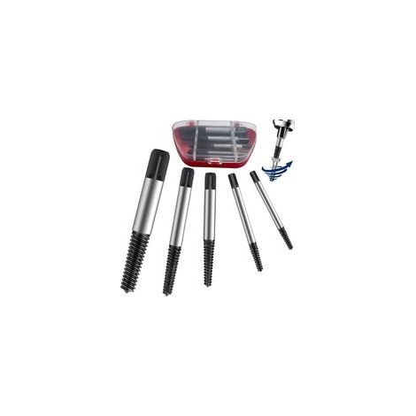 Kit extracteur de vis cassées 5 pièces – Acier au chrome-vanadium – Tailles M3-M18 – Compatible avec perceuses – Boîte de rangement incluse (1/5)