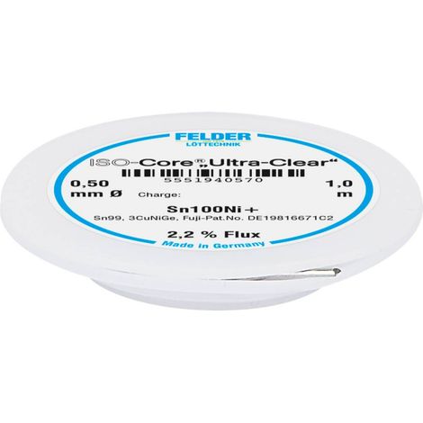 Felder ISO-Core Ultra-Clear Sn100Ni+ Étain à souder sans plomb bobine Sn99,25Cu0,7Ni0,05 0.5 mm
