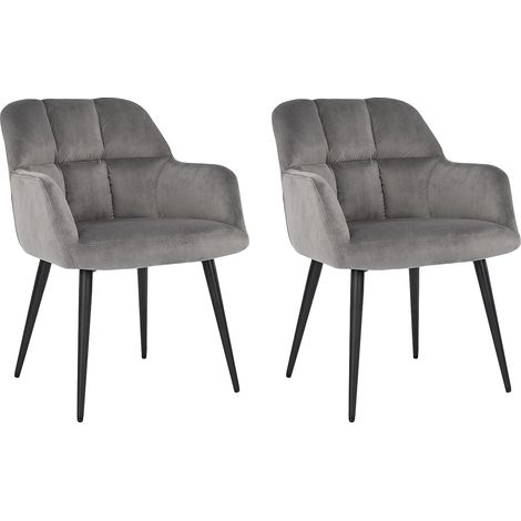 Lot de 2 chaises avec accoudoirs - Velours et métal - Gris - PEGA (1/5)