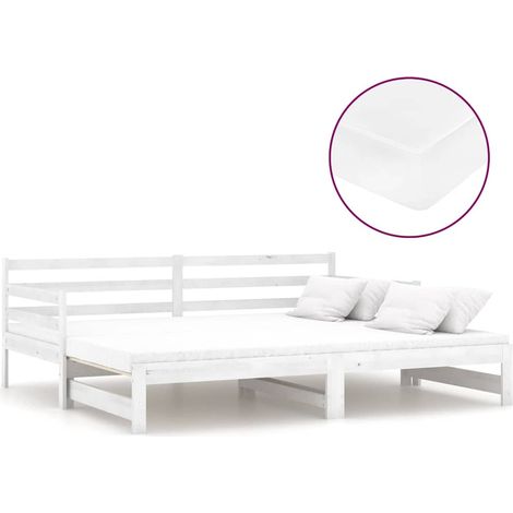 Lit adulte pour 2 personnes, Structure de lit, Assemblage Facile, Lit coulissant 2x(90x200) cm Blanc Bois de pin massif OIB3732E (1/5)