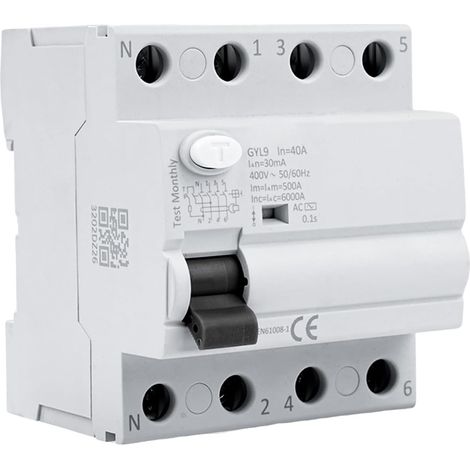 Interrupteur Différentiel 40A 30ma Type AC RCCB Disjoncteur Differentiel 40A 400V 4P avec Protection contre les Fuites (GYL9-4P-40A-400V) (1/5)