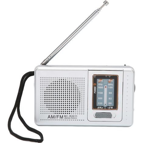 Radio portable de poche AM/FM design classique élégant gris argenté fonctionnant sur piles pour maison randonnée vélo voyage (1/5)