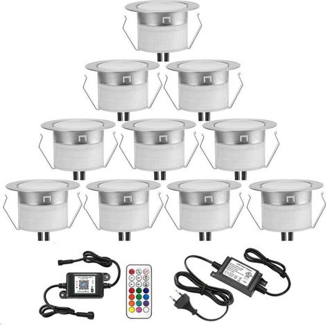 Lampe au Sol Spot Encastrable+Wifi contrôleur-Lumière RGB étanche IP67 0.6W Ø31mm-éclairage pour terrasse, patio, chemin, mur, jardin, décoration, intérieur et extérieur- 10 pièces (1/4)