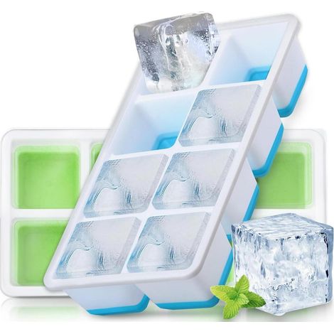 Eiswürfelformen Silikon groß quadratisch mit Deckel BPA-frei stapelbar 2 Stück Blau Grün (1/5)