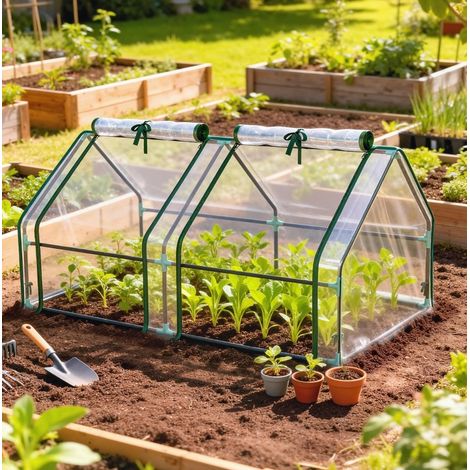 Garten-Gewächshaus 180 x 90 x 90 cm aus Stahl, transparent, mit 2 Reißverschlusstüren (1/5)