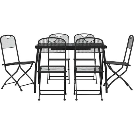 Maison Exclusive - 7-tlg. Garten-Essgruppe Anthrazit Streckgitter (1/5)