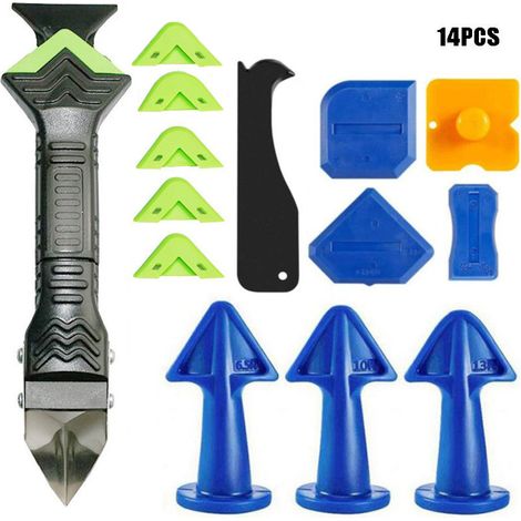 Kit Outil de Calfeutrage 6-en-1, Grattoir à Joint Silicone, Lisseur de Joints avec Embouts et Raclette, Kit Multifonction pour Salle de Bain et Cuisine-lsw