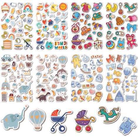 Stickers Album Bébé - 178 Stickers Auto-Adhésifs - Pour Scrapbooking et Albums Photos - Lot de 4 Feuilles (1/5)