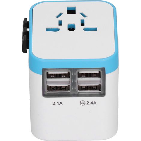 Adaptateur de voyage international 100240V bleu, prise universelle avec 4 ports USB pour UK EU US JP AU CN