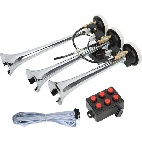 Klaxon de Train à Air Musical Trompettes avec Airs chromé 305/342/385x79mm DC12V/24V pour Voitures de Club, Camions, Yachts (1/5)