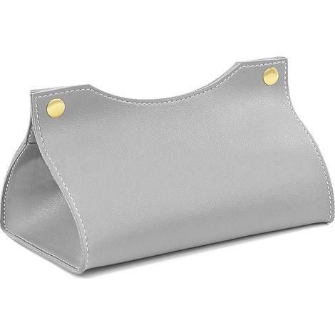 Elegante porta fazzoletti in pelle grigia per auto o ufficio. (1/4)