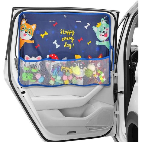 Paresoleil de fenêtre de voiture pour bébé, 1 lot de paresoleil de voiture pour bébé avec poche de rangement en filet et 7 ventouses, enfants, animaux domestiques (bleu) (1/4)
