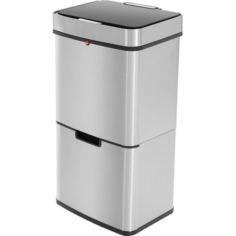 Hailo – Collecteur de tri sélectif 3 compartiments 2 x 25 l et 1 x 4 l – Inox anti-traces – Ouverture automatique par capteur – Dimensions 420 x 315 x 785 mm