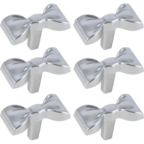 Set aus 6 silbernen, schleifenförmigen Schubladenknöpfen und -griffen, elegante Griffe für Küchenmöbel (1/5)