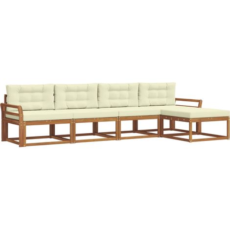 Set di divani da esterno con cuscino 5 pz Salotto da Giardino Naturale e Crema (1/5)