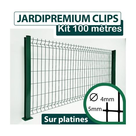 Kit Grillage Rigide Vert 100M - JARDIPREMIUM CLIPS - Fil 4/5mm - Sur Platines - 0,63 mètre (1/4)