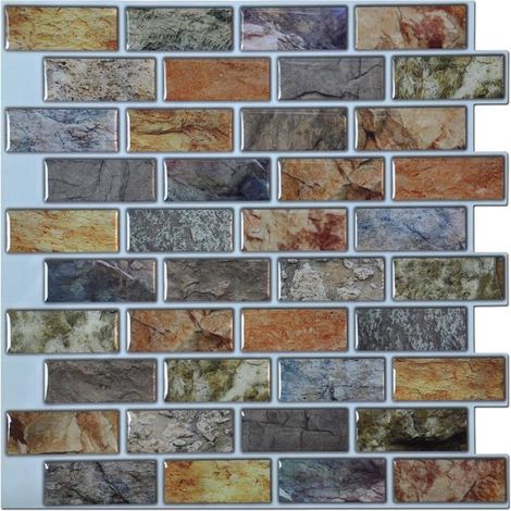 Carrelage mural autocollant pour crédence de cuisine Motif pierre Blanc 10 feuilles (1/5)