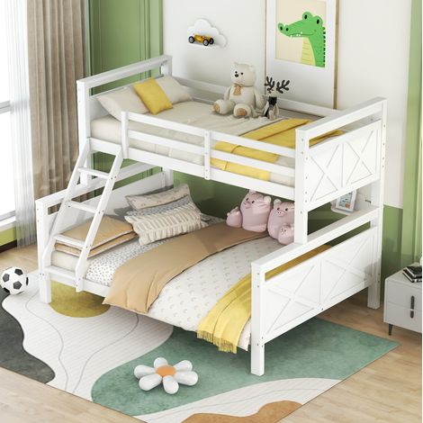 Letto a castello 90x140x200 cm bianco in pino e MDF trasformabile in due letti con scala (1/5)