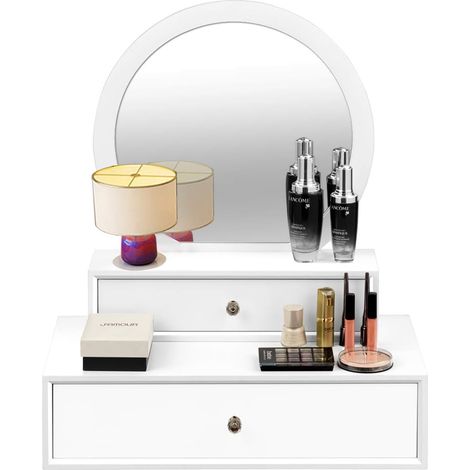 Specchio per Trucco da Toeletta, Specchio Moderno con 2 Cassetti Rimovibili, per Camera da Letto o Bagno, Bianco (1/5)