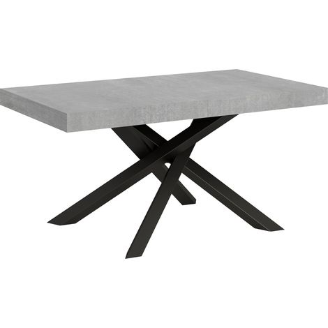 Table extensible 6 à 18 personnes grise effet béton et pieds entrelacés anthracite L 160 à 420cm Artemis (1/5)
