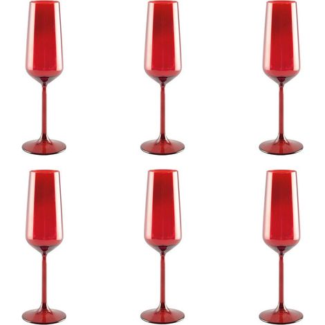 Lot de 6 Flûtes à Champagne en Verre Rouge pour Fêtes et Célébrations - 6 x 6 x 22,5 cm - PANGIVO (1/3)