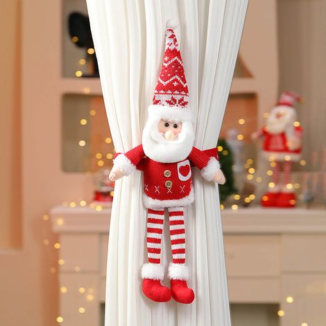 Support De Rideau En Tricot De Noël - Personnage Âgé Flocon De Neige Renne - Pour Rideaux Intérieurs Extérieurs - Lot De 2 (1/5)
