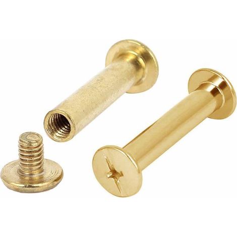 30 Ensembles de Vis de Reliure en Acier au Carbone Plaqué Laiton Vis de Reliure Post, Ton Laiton, 0.20x0.98in/5mmx25mm (1/4)