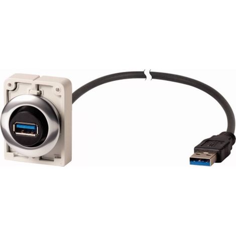 Presa da incasso, 1,5 m, cavo confezionato con spina USB 3.0, tipo A, anello frontale in metallo Presa M30C-FUSB-60 Y7- (1/2)