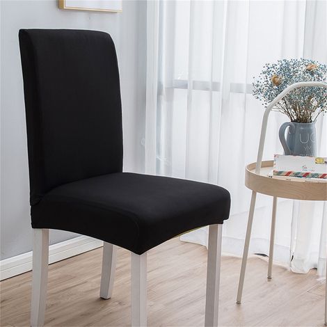 Chair Cover - Seat Cover For Dining Chair - Elastic Polyester Spandex Stretch Fit - Non Slip Bottom - Black - 1 Piece (1/3)