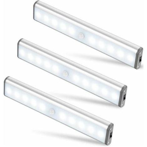 Three 10 LED cabinet light, wireless, USB rechargeable, magnetic, motion sensor, 2 lighting modes, portable. Closet lights, emergency lights, night lights for (1/5)