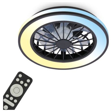 Ventilateur de plafond avec télécommande Ø38cm rond 24W 2600lm 3000K-6500K blanc chaud à blanc lumière du jour moteur DC blanc - Plafonnier chambre salon couloir (1/5)