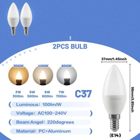 (2 ampoules, blanc chaud 3000K) Ampoules LED E14 bougie, suspensions décoratives, adaptées aux salons familiaux. (1/5)