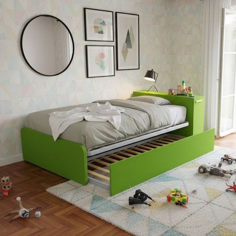 Letto una piazza e mezza 120x190 con contenitore e secondo letto estraibile - Verde mela