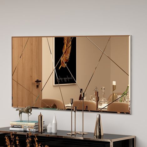 Cotecosy – Miroir mural décoratif rectangulaire 60x120 cm – Surface en MDF – Motif géométrique – Installation murale pour salon et entrée (1/3)