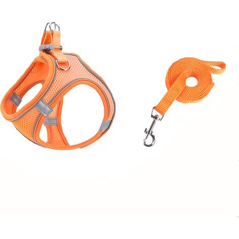 Laisse pour animaux de compagnie de type gilet, harnais pour chien chat, chaîne de marche pour chien réfléchissante et respirante,(S,orange) (1/5)