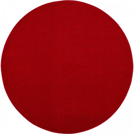 Tapis salon et chambre Ø120cm rouge rond tissé motif uni NOSSA