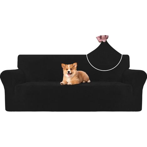 Samt Sofa Überzug 3 Sitzer, elastisch, rutschfest, haustierfreundlich, schwarz (1/5)