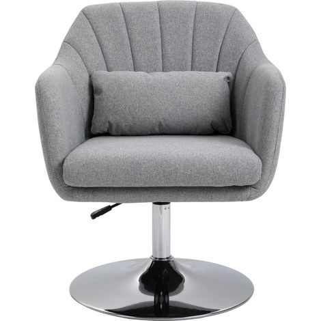 Swivel Linen Fabric Accent Chair for Living Room Contemporary Vanity Armchair Adjustable Height Thick Cushion Lumbar Support Armrest for Bedroom Office Light Grey (1/5)