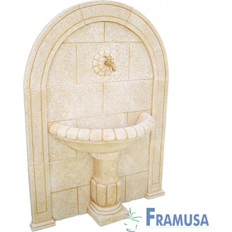 FUENTE DE PIEDRA ARTIFICIAL MURAL DE PARED SIMBAL OCRE CON BOMBA  PARA JARDIN