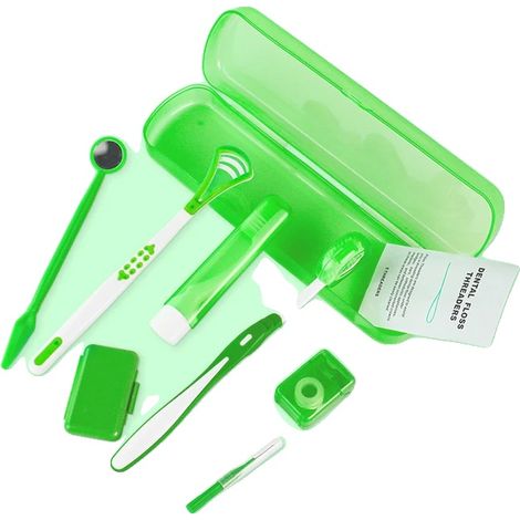 Kit di spazzolini interdentali, set da 8 pezzi, strumenti per la cura dentale, verde (1/2)