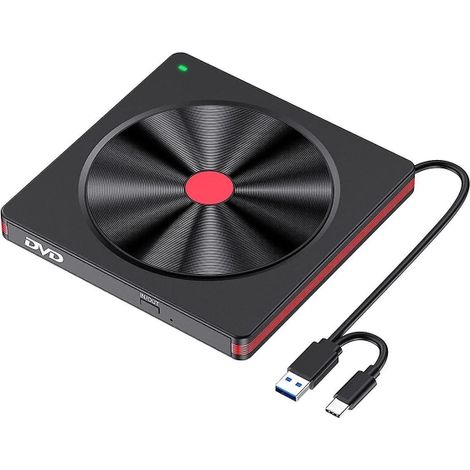 Lecteur graveur CD/DVD externe USB 3.0, burner pour PC portable et fixe, compatible Windows 11/10/8, noir (1/5)