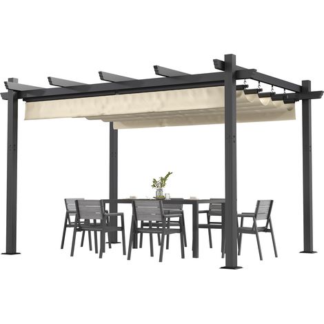 Devoko – Pergola jardin 3x4m avec toit ouvrant réglable – Toile polyester 180g/m² imperméable – Structure en acier anti-corrosion – Protection UV
