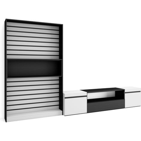 Skraut Home - Ensemble Meuble TV, Meuble Salon Complet, 310x186x35cm, Pour les TV jusqu'à 80", Salon Complet, Style moderne, Blanc et noir (1/5)