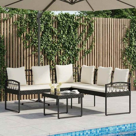 Gartensofa-set 2 pcs Schwarz und Creme Poly Rattan Stahl