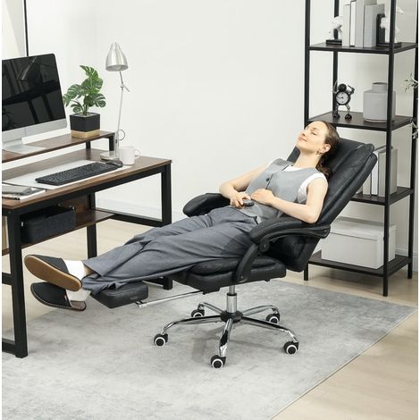 Chaise de bureau massante 64x70x118 cm en polyester noir, relevable pour bureau FLORAGRACE (1/5)