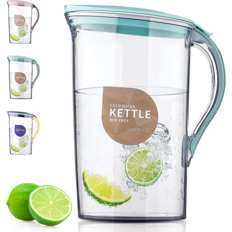 Pichet d’eau de porte de réfrigérateur avec couvercle 2.1L, Carafe en fibre de verre sans odeur Parfait pour faire du thé, du jus et des boissons froides, un pichet d’eau sans BPA (1/5)